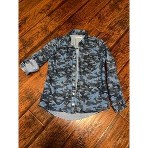 Blank NYC Blue Camo Button Up Shirt Roll Tab Sleeves Small